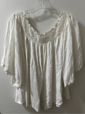 Anthropologie White Crochet-Trim Boho Tunic